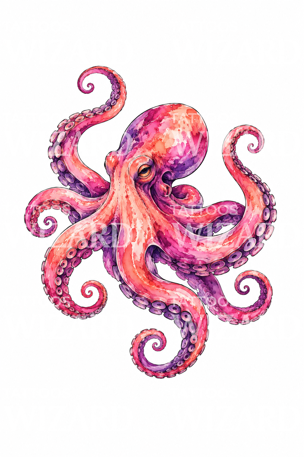 Magenta Octopus Watercolor Tattoo Design