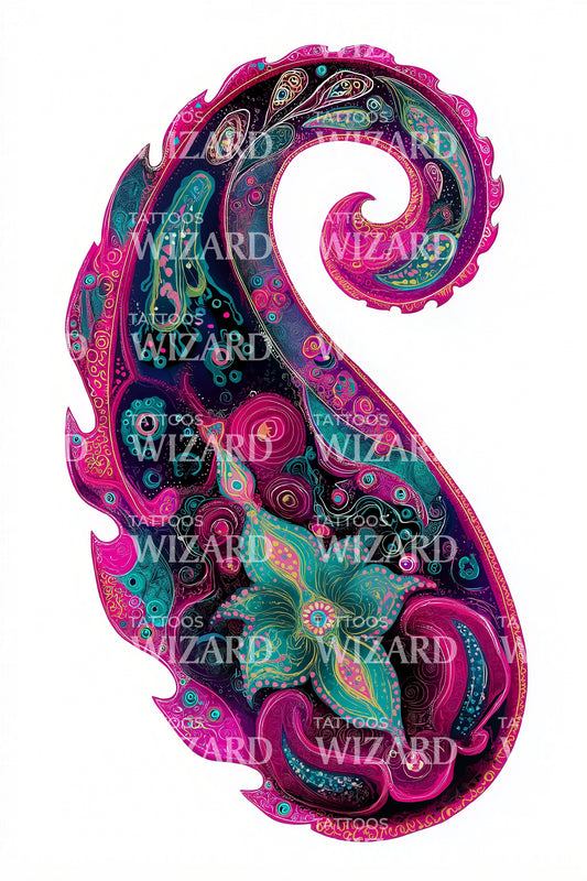 Magenta Paisley Swirl Tattoo Design
