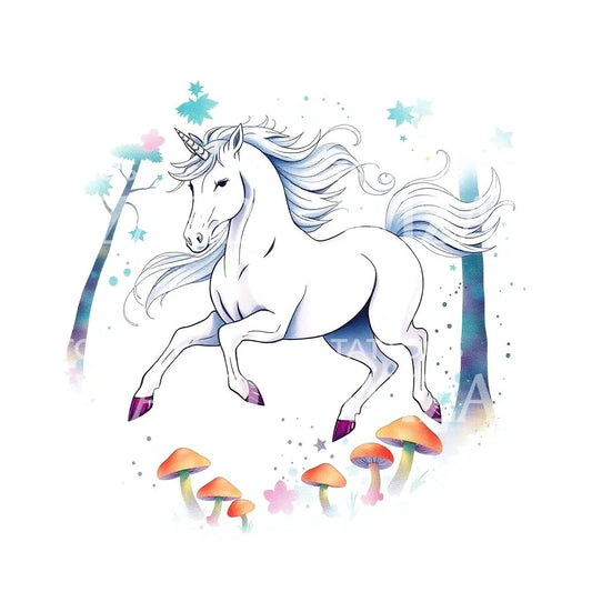 Magic Forest Unicorn Tattoo Illustration