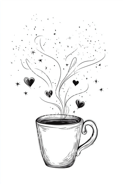 Magical Coffee Love Steam Tattoo Design
