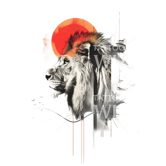 Magnificient Sunset Lion Tattoo Design