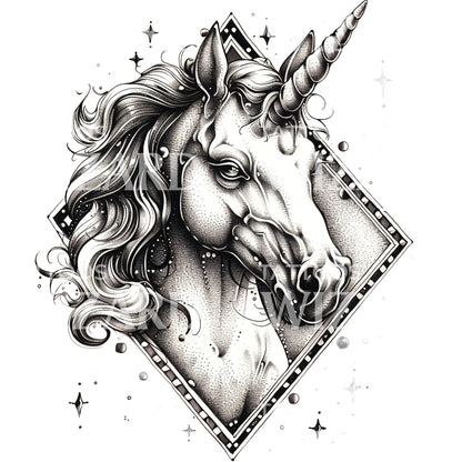 Magnificient Unicorn Dotwork Tattoo Design