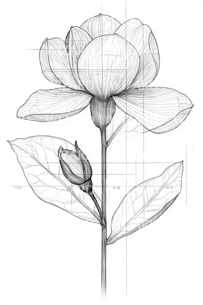 Magnolia Blåkopiering Blomma Tatuering Illustration