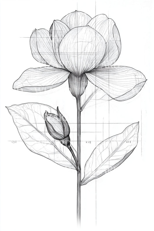 Magnolia Blueprint Bloom Tattoo Illustration