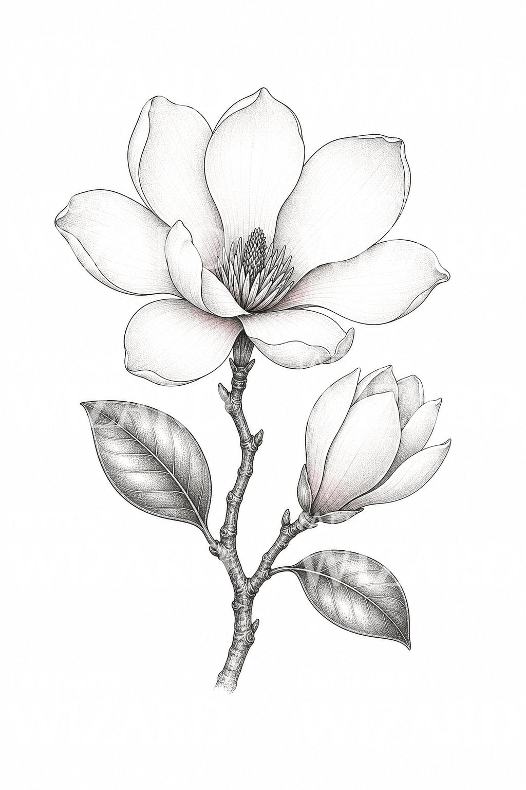 Magnolia Branch Fine Line Tattoo Design