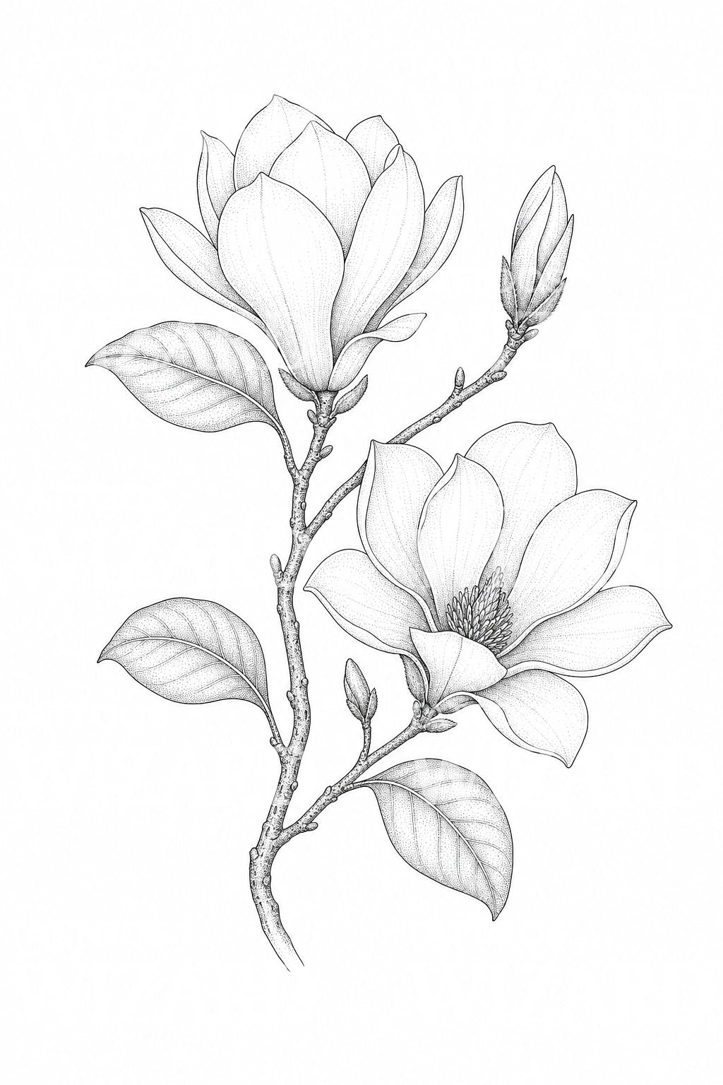 Fine line tattoo-ontwerp met magnoliatak