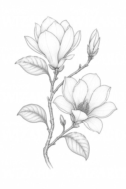 Fine line tattoo-ontwerp met magnoliatak