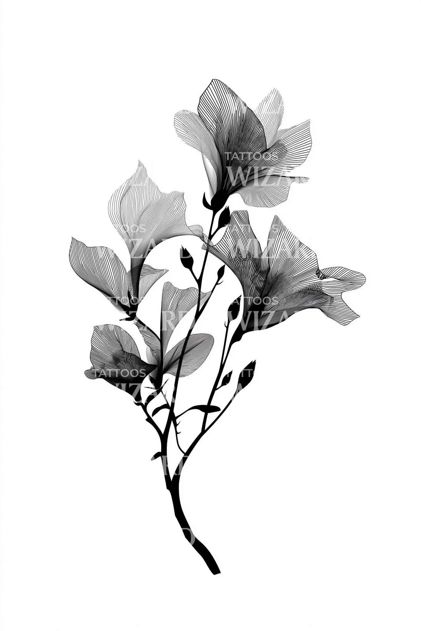 Diseño de tatuaje de rama de magnolia fineline