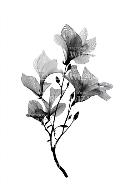 Diseño de tatuaje de rama de magnolia fineline