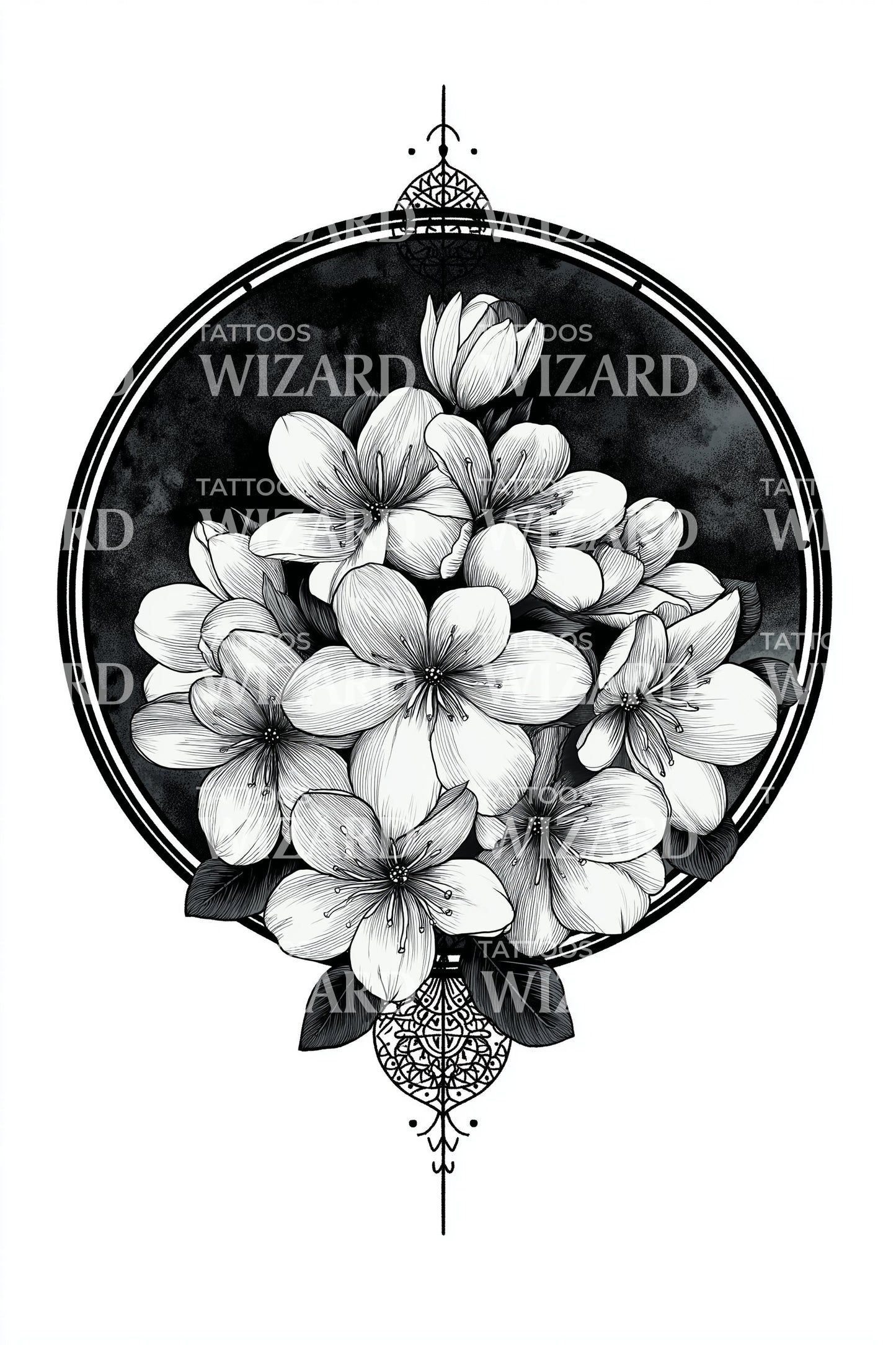 Magnolia Circle Bloom Tattoo Design