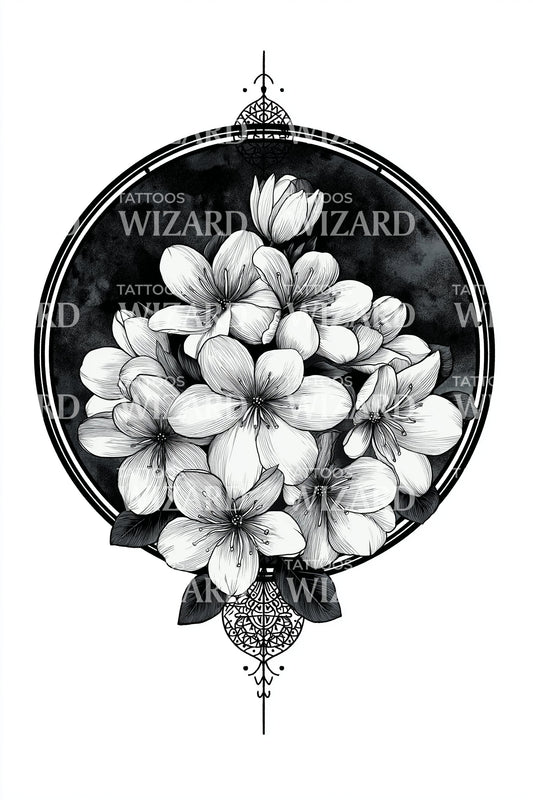Magnolia Circle Bloom Tattoo Design