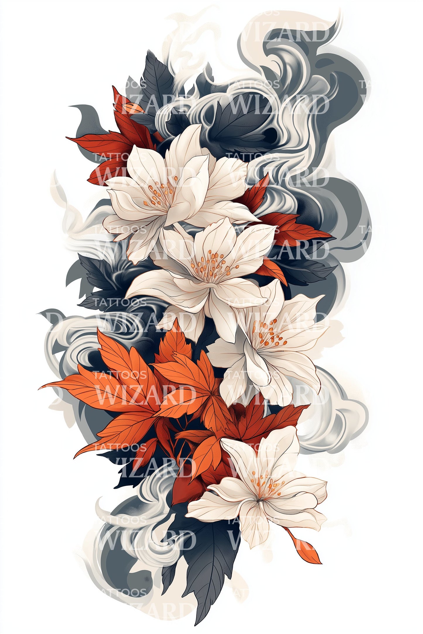 Magnolia Ember Bloom Tattoo Design
