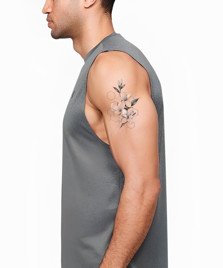 Hexagonal Magnolia Bloom Tattoo Design