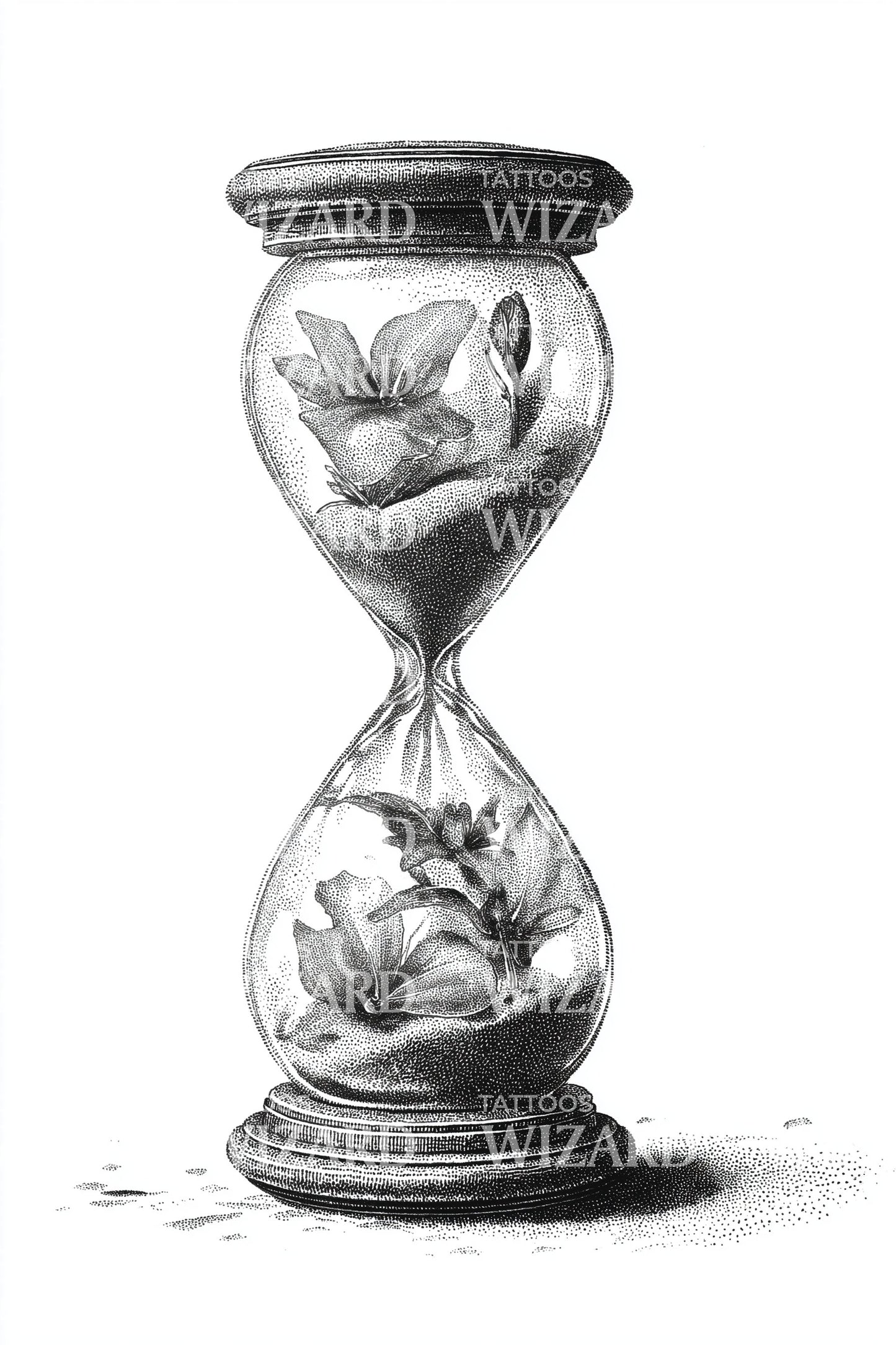 Magnolia Hourglass Fusion Tattoo Design