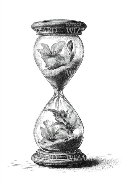 Diseño de tatuaje fusión reloj de arena Magnolia