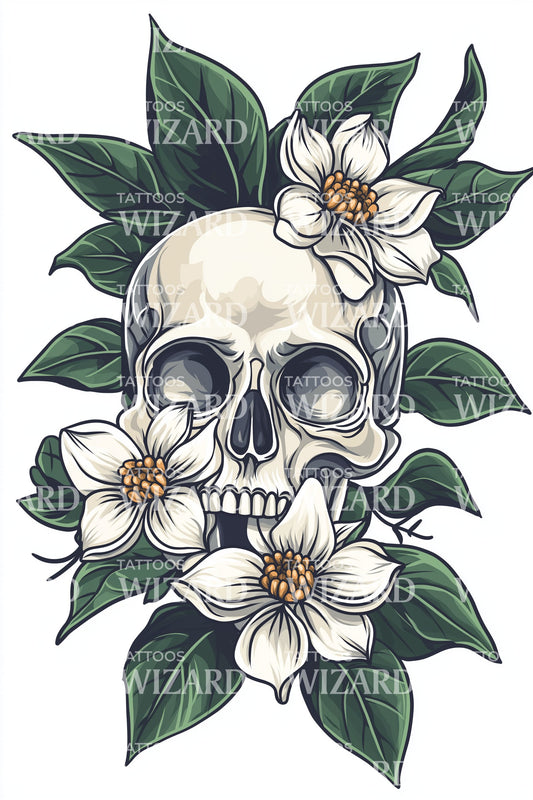 Magnolia Skull Tattoo Design