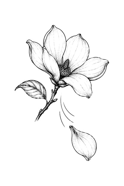 Magnolia with Falling Petal Tattoo Design