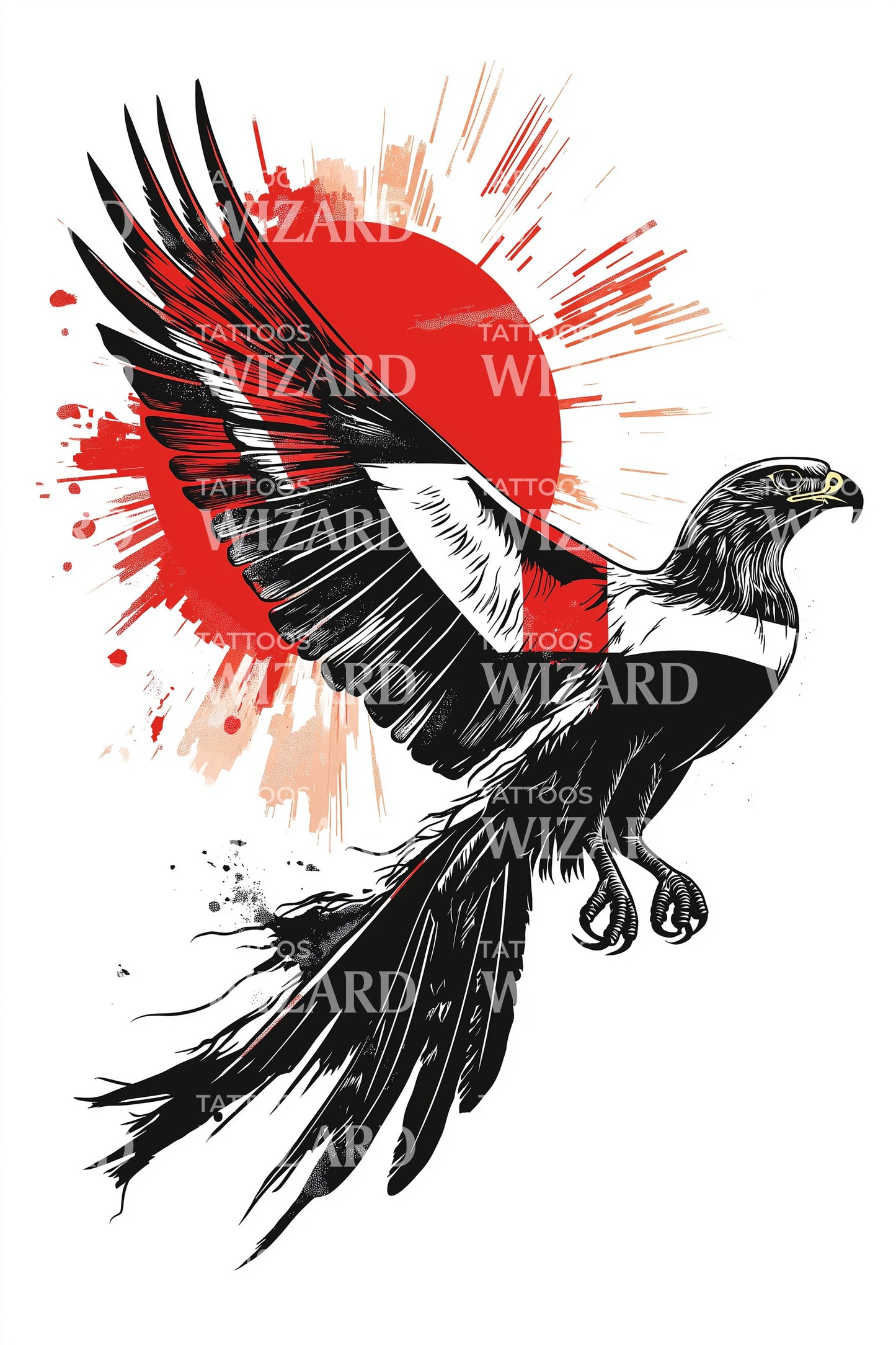 Magpie Rising Sun Tattoo Design