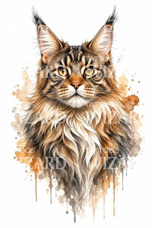 Σχέδιο τατουάζ γάτας Maine Coon