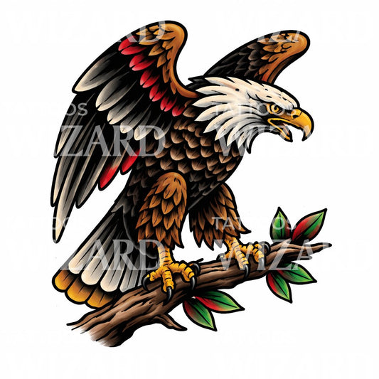 Majestic Eagle Perch Tattoo Design