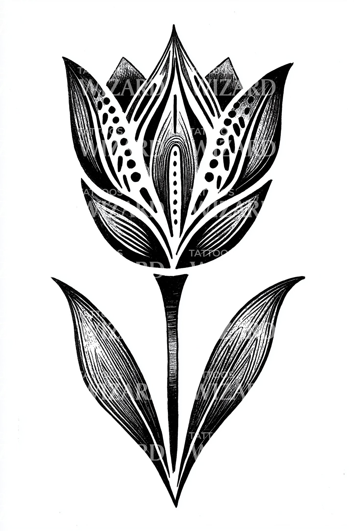 Majestic Folk Lotus Tattoo Design