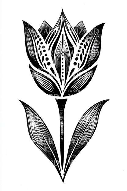 Majestic Folk Lotus Tattoo Design