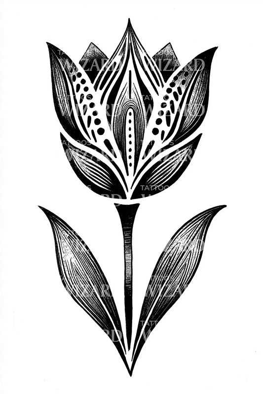 Majestic Folk Lotus Tattoo Design