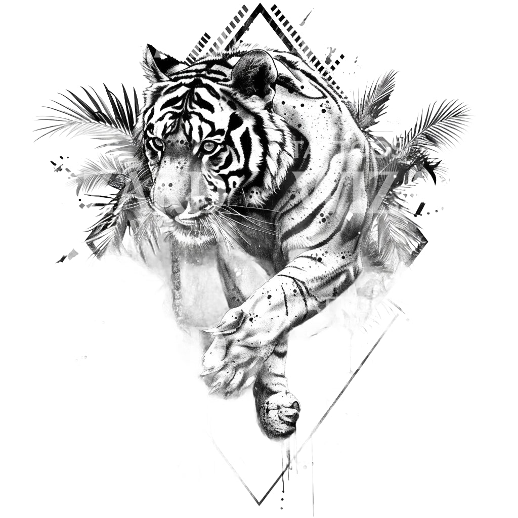Majestätisches Dschungel-Tiger-Dotwork-Tattoo-Design