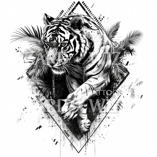 Majestic Jungle Tigre Dotwork Tattoo Design