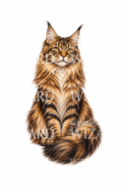 Majestátní tetovací motiv kočky Maine Coon