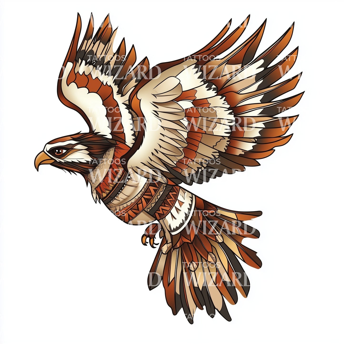 Majestic Native American Thunderbird in Flight Tattoo Design