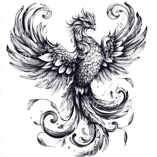 Majestic Phoenix in Flight Tattoo Design