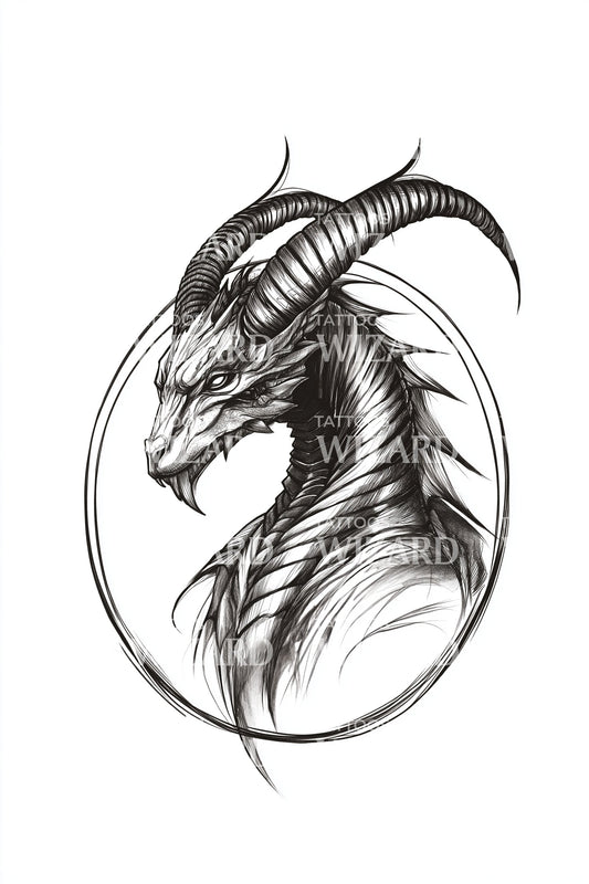 Majestic Ram Horns Tattoo Illustration