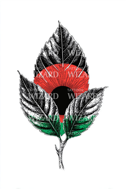 Design de tatouage feuille du soleil levant du Malawi