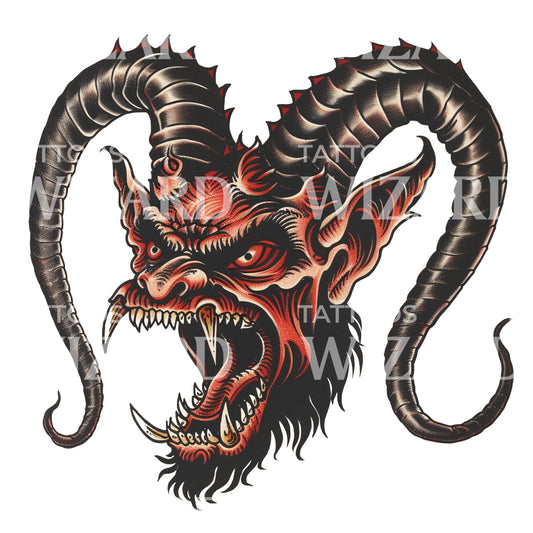 Malevolent Old School Devil Tattoo Design