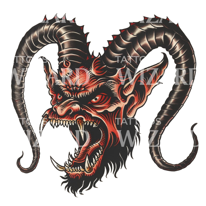 Malevolent Old School Devil Tattoo Design – Tattoos Wizard Designs
