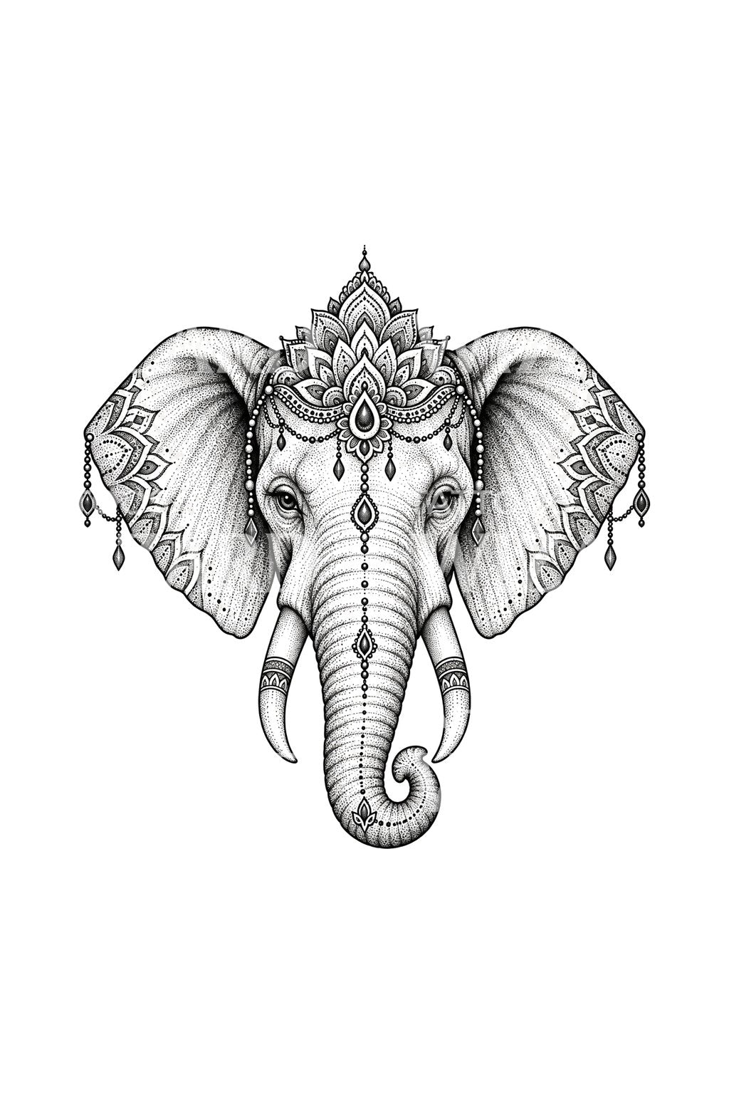 Mandala ilustrace slona s korunou v dotworku