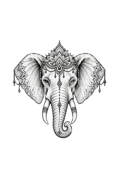 Mandala ilustrace slona s korunou v dotworku