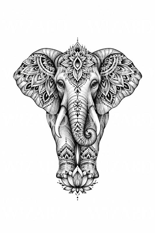 Design per tatuaggio elefante mandala Dotwork