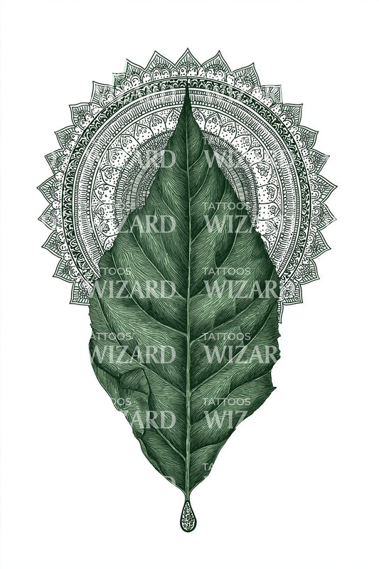 Mandala Framed Leaf Tattoo Idea