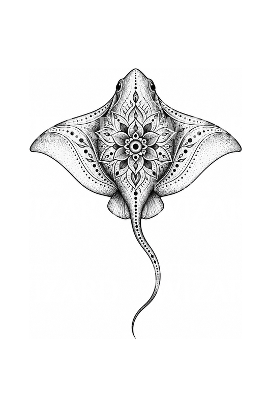 Tatouage de raie mandala en dotwork