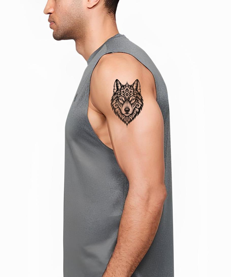 Tatouage de loup mandala en blackwork