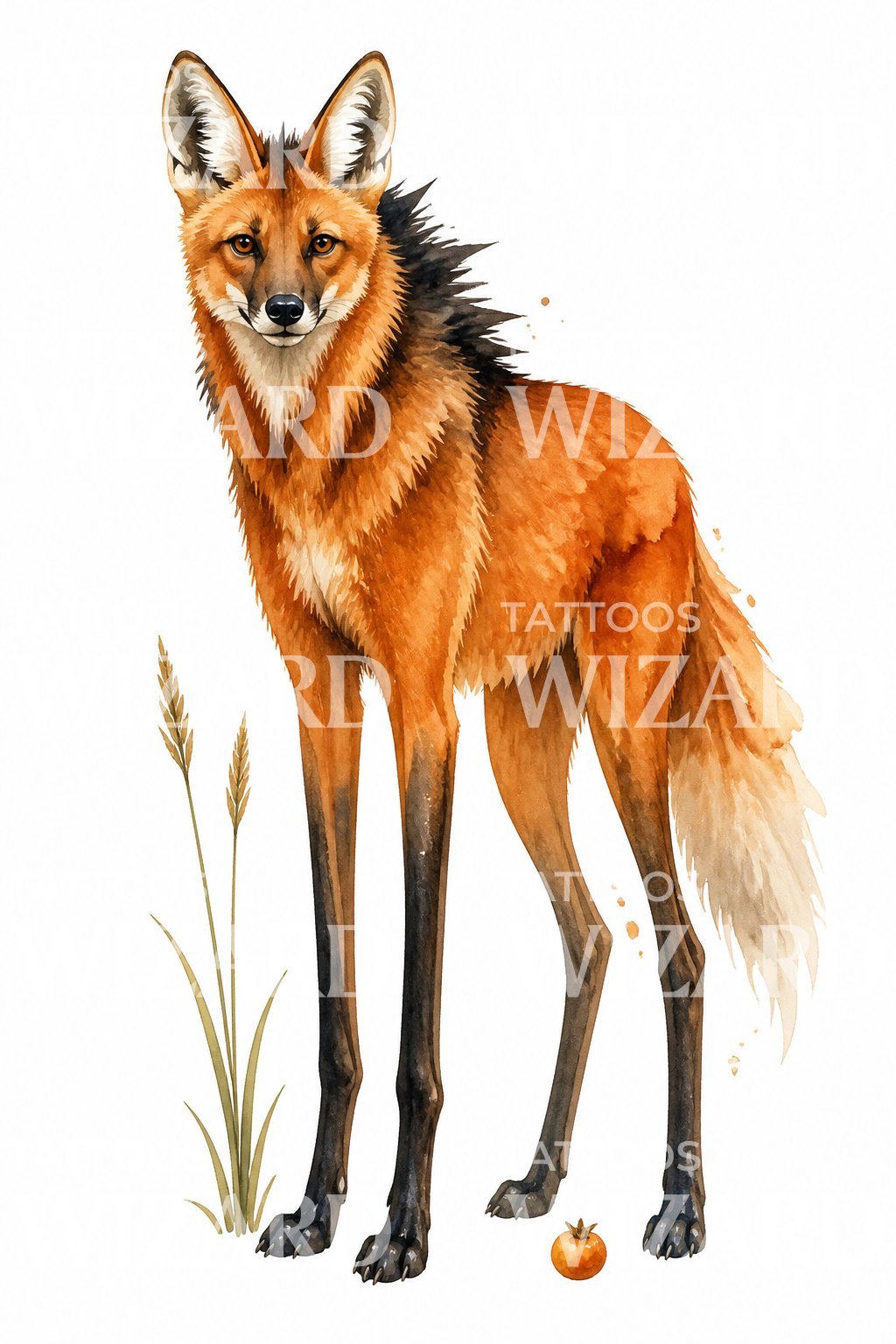 Maned Wolf Watercolor Tattoo Design