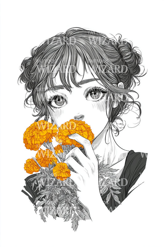 Manga Marigold Dream Tattoo Illustration