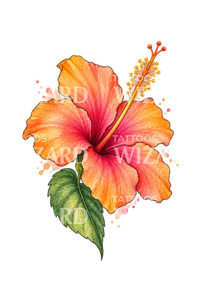 Mangós naplemente hibiszkusz akvarell tetoválásötlet