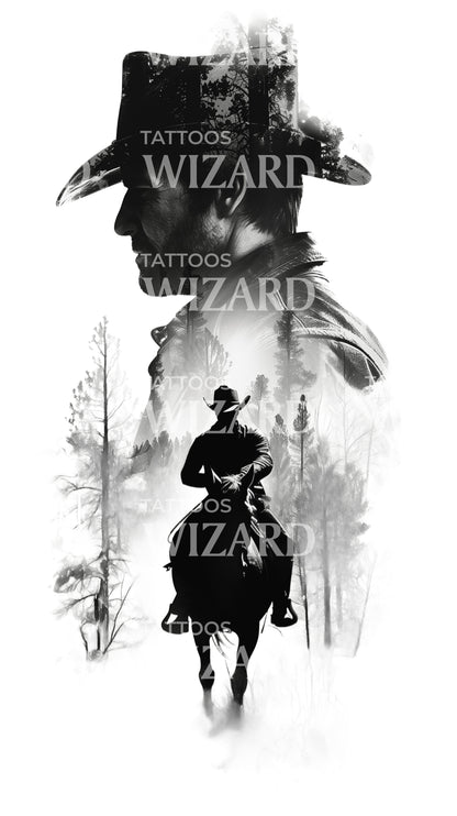 Manly Cowboy on Horseback Tattoo Design