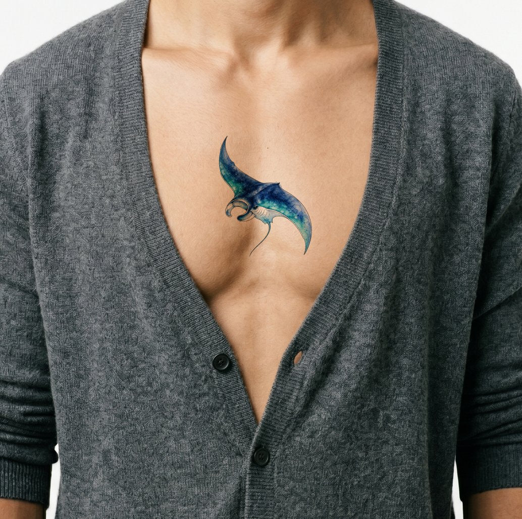 Watercolor Manta Ray Tattoo Design