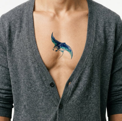 Watercolor Manta Ray Tattoo Design