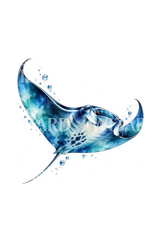 Manta Ray Deep Blue Watercolor Tattoo Design