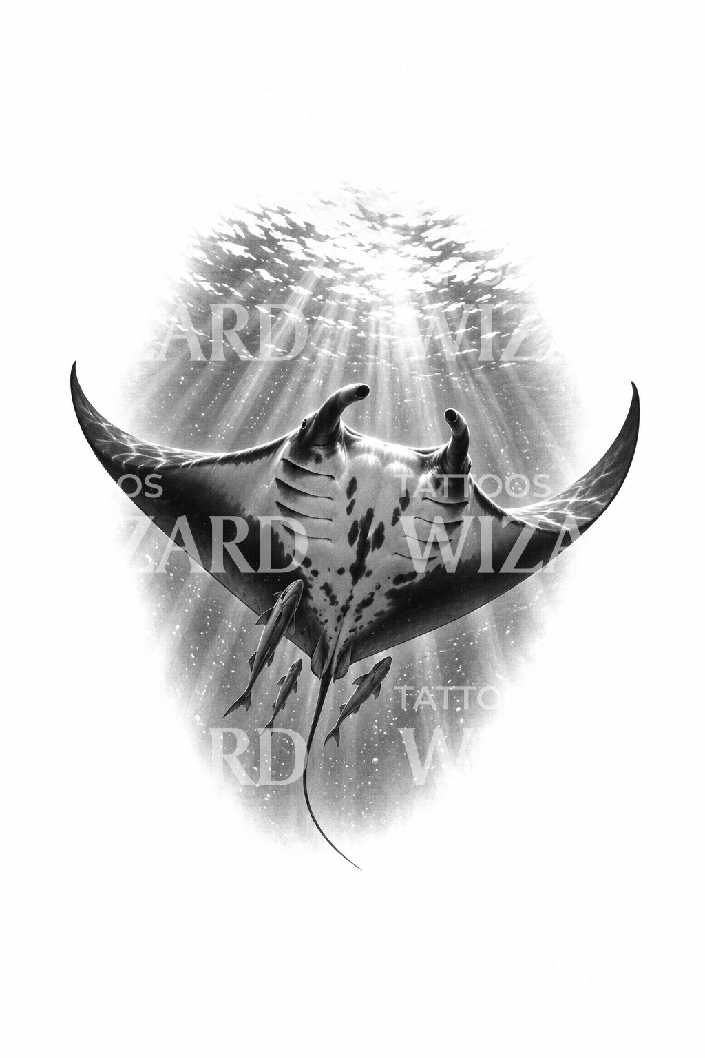 Manta Ray Under Sunbeams Tattoo Design